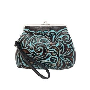Patricia Nash Tooled Leather Kiss-Lock Wristlet Bag OS